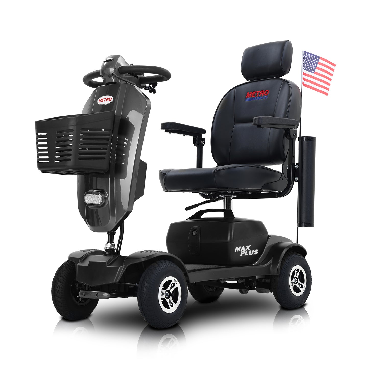 MAX PLUS GREY 4 Wheels Outdoor Compact Mobility Scooter with 2pcs*20AH Lead acid Battery, 16Miles, USB Charger Port & Cup Holders, 300W Motor