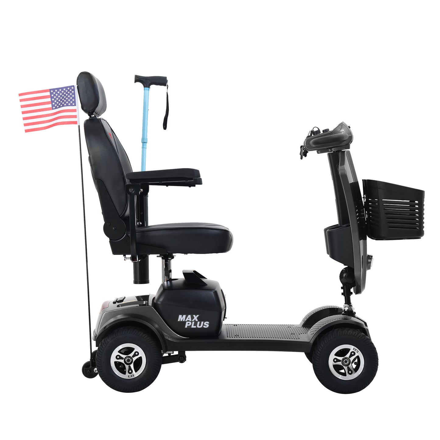 MAX PLUS GREY 4 Wheels Outdoor Compact Mobility Scooter with 2pcs*20AH Lead acid Battery, 16Miles, USB Charger Port & Cup Holders, 300W Motor