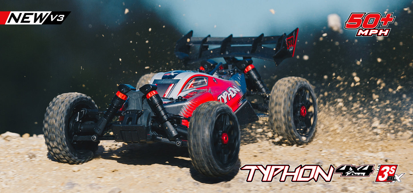 ARRMA 1/8 Typhon 4X4 V3 3S BLX Brushless Buggy RTR Radio Control Red (Transmitter and Receiver Included, Batteries and Charger not included)