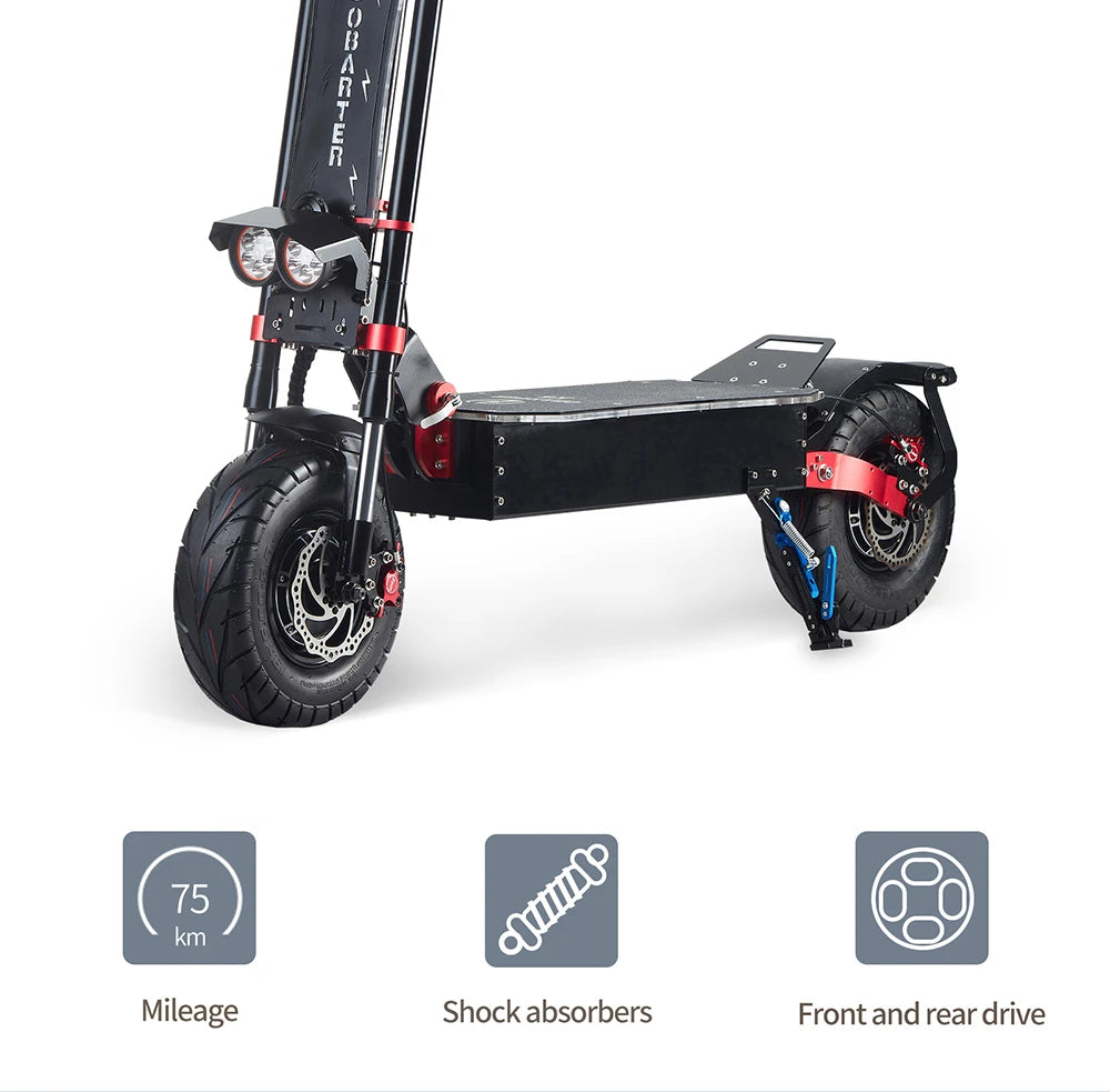 OBARTER X5 Folding Electric Sport Scooter 13" Off-road tyre 2800W x2 Brushless Motor 60V 30Ah Battery BMS 3 Speed Modes LED Display Black
