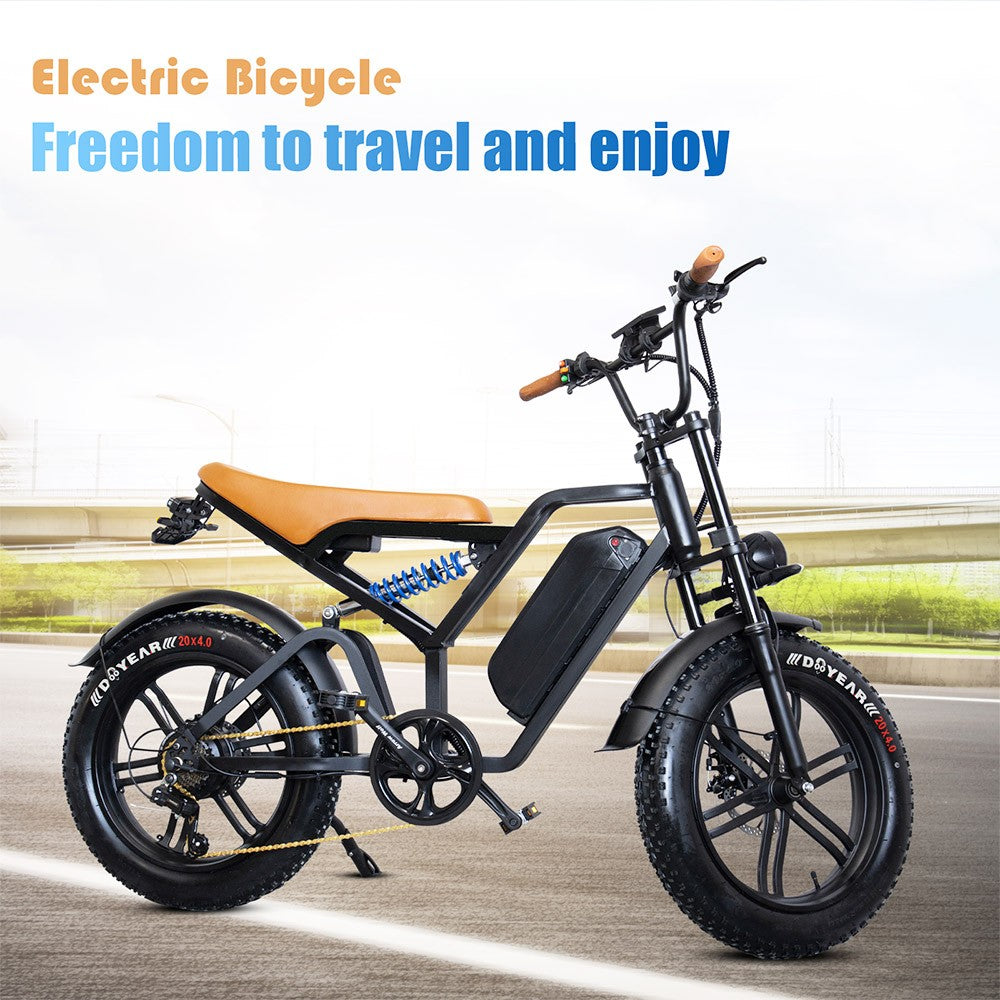 E11 Electric Bike 20*4.0 inch Tire 48V 1000W Motor 45km/h Max Speed 20Ah Battery 40-60km Range Double Disc Brakes Black