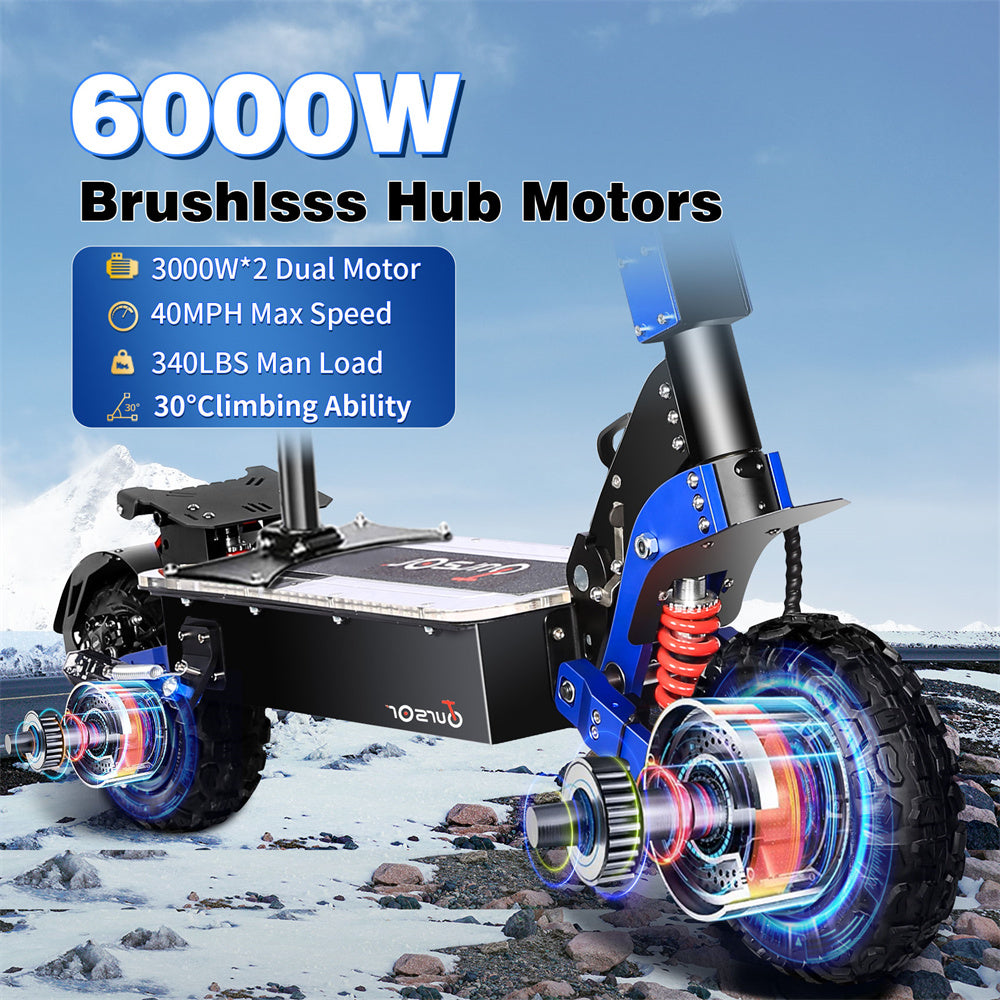 TOURSOR E8P Electric Scooter 60V 35AH Battery 3000W*2 Dual Motors 11inch Off-Road Tires 120KM Max Mileage 150KG Max Load Folding E-Scooter Black/Blue