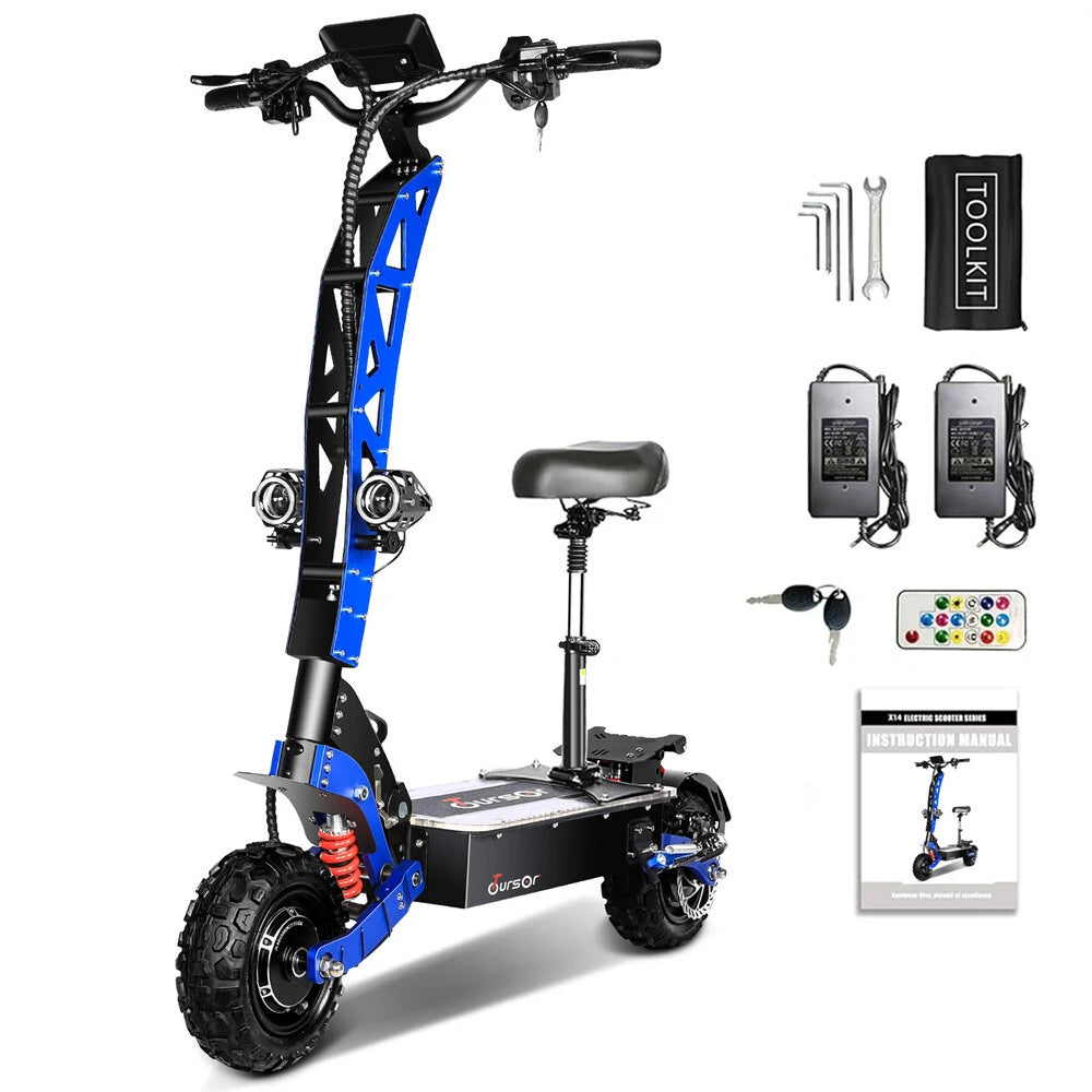 TOURSOR E8P Electric Scooter 60V 35AH Battery 3000W*2 Dual Motors 11inch Off-Road Tires 120KM Max Mileage 150KG Max Load Folding E-Scooter Black/Blue