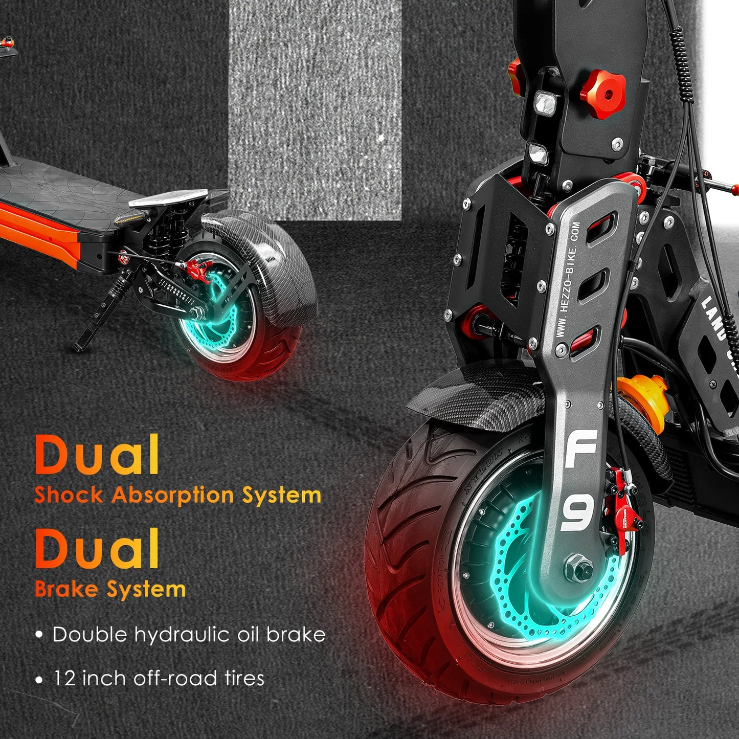 HEZZO 60v 8000w Electric off-road F9 40ah Lithium Battery dual motor NFC Escooter Fat Tire 100km/h LCD