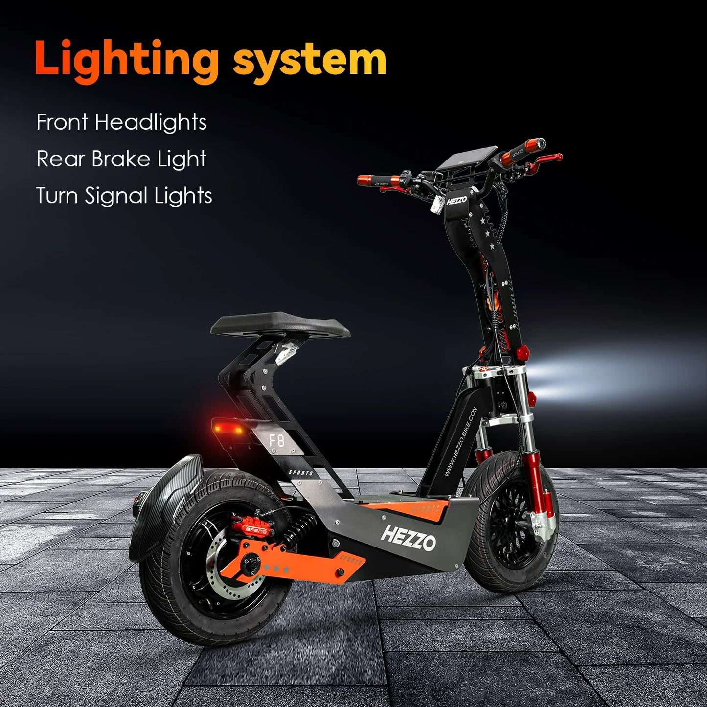 HEZZO F8 Electric Scooter 72v 8000W 100Km/h 50Ah Long Range Off Road Escooter 16Inch Foldable Motorbike With Seat