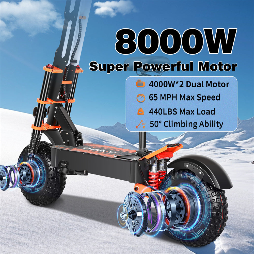 TOURSOR X8P Electric Scooter 60V 38.8AH Battery 4000W*2 Dual Motors 14inch Off-Road Tires 110KM Max Mileage 200KG Max Load Folding E-Scooter Black/Orange