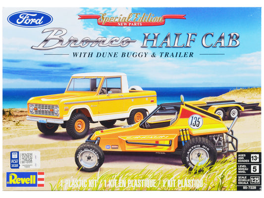 Ford Bronco Half Cab with Dune Buggy and Flatbed Trailer 1/25 Scale Plastic Model Kit by Revell