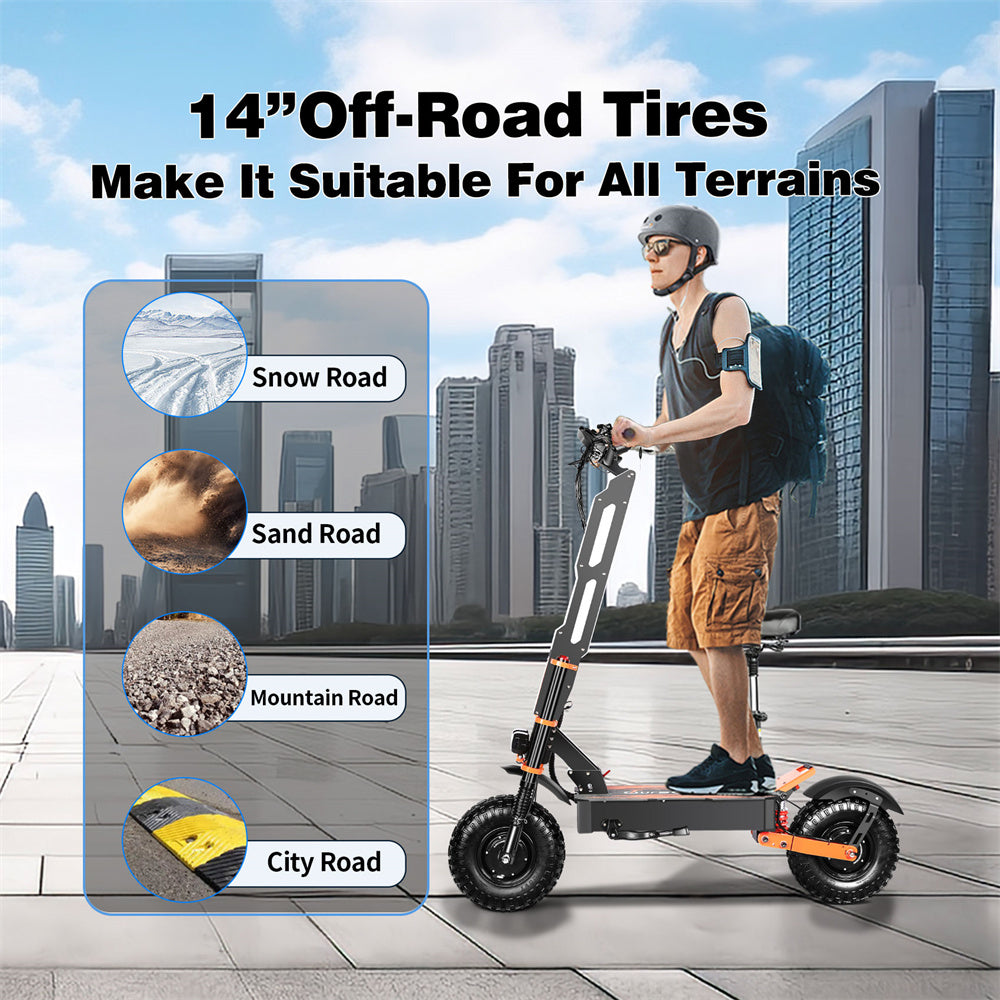 TOURSOR X8P Electric Scooter 60V 38.8AH Battery 4000W*2 Dual Motors 14inch Off-Road Tires 110KM Max Mileage 200KG Max Load Folding E-Scooter Black/Orange