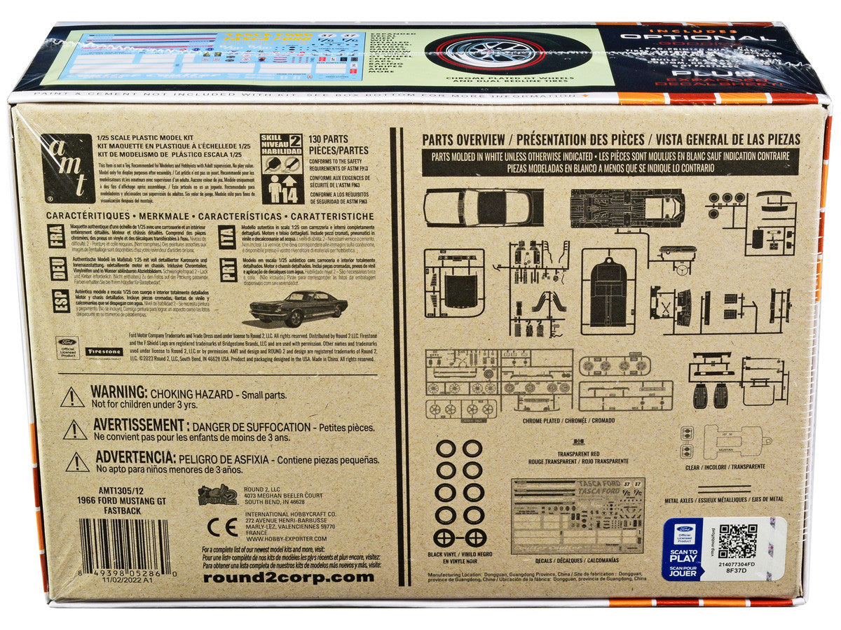 1966 Ford Mustang GT Fastback 1/25 Scale Plastic Model Kit by AMT