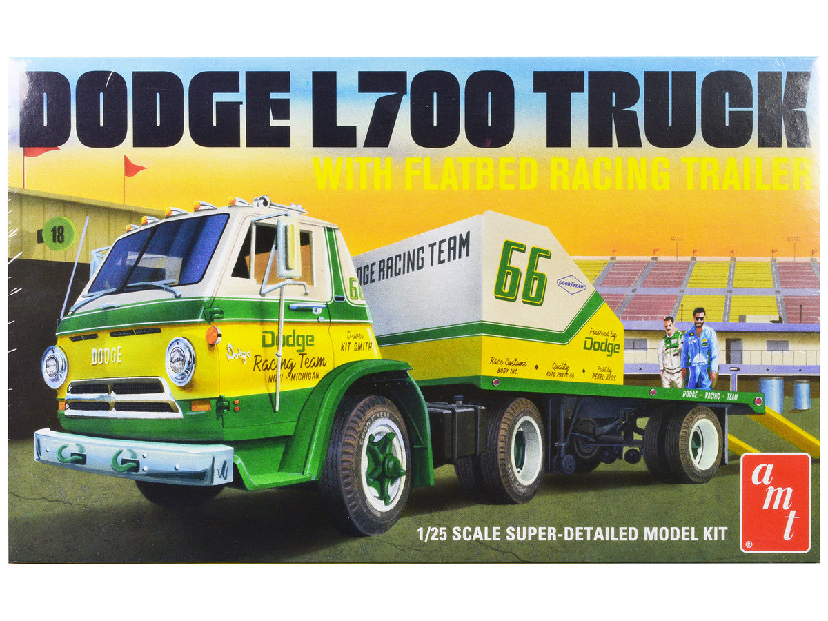 1966 Dodge L700 Truck with Flatbed Racing Trailer 1/25 Scale Plastic Model Kit by AMT $51.09