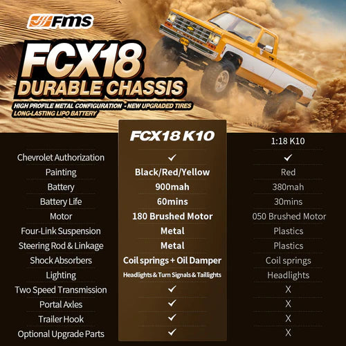 New Fms 1:18 Fcx18 Chevrolet K10 Pickup Remote Control Model Simulation Climbing Four-wheel Drive Truck