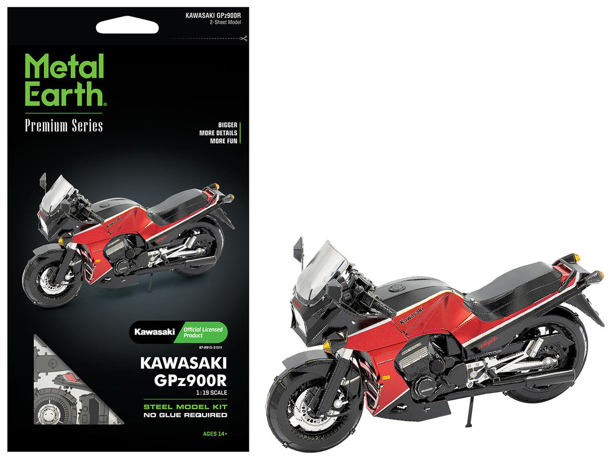 Kawasaki GPz900R Motorcycle Red and Black (Challenging Difficulty) Steel Model Kit by Metal Earth