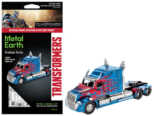 Western Star 5700 Truck "Optimus Prime" Blue with Red Flames "Transformers: The Last Knight" (2017) Movie (Moderate Difficulty) Steel Model Kit by Metal Earth