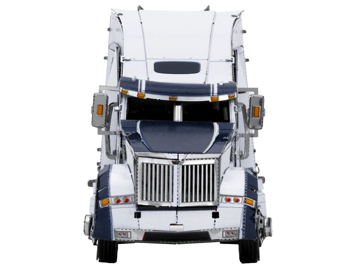 Western Star 5700XE Phantom Truck White with Blue Stripes (Challenging Difficulty) Steel Model Kit by Metal Earth