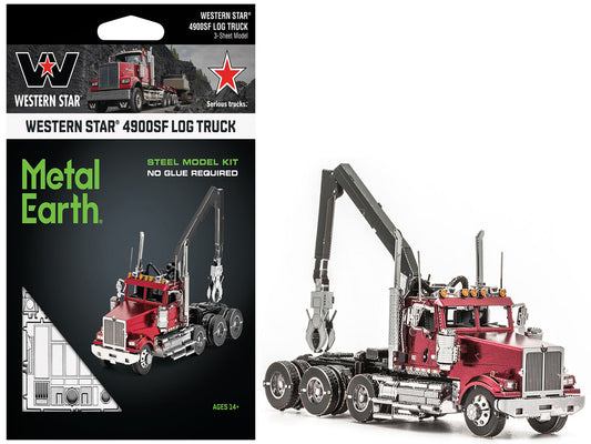 Western Star 4900SF Log Truck Red (Challenging Difficulty) Steel Model Kit by Metal Earth