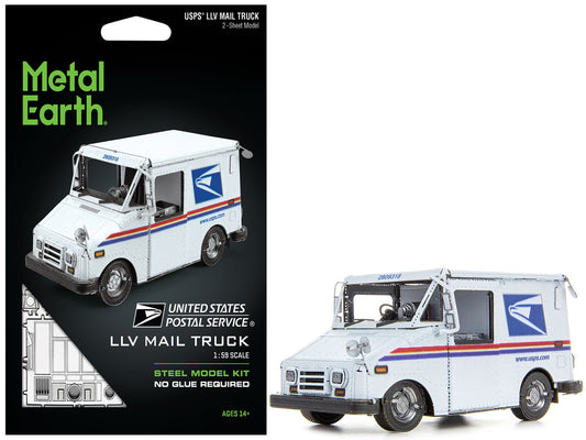 LLV Mail Truck White "USPS (United States Postal Service)" (Moderate Difficulty) Steel Model Kit by Metal Earth