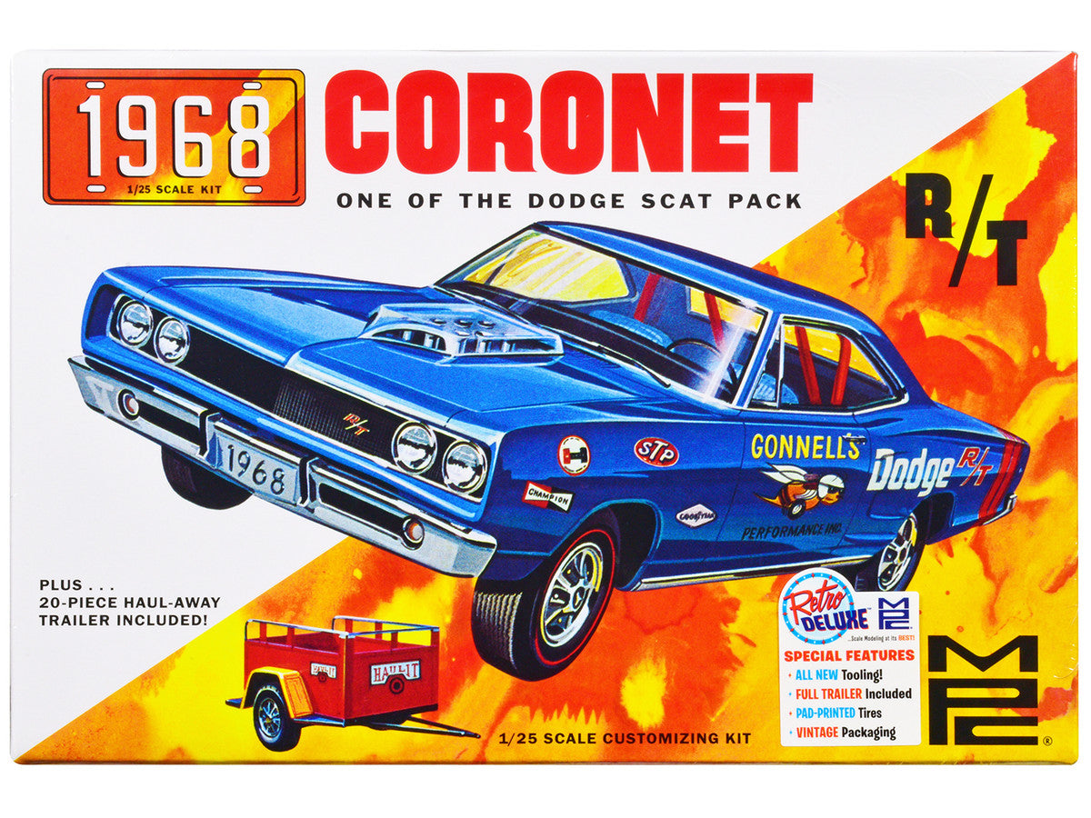 1968 Dodge Coronet Hardtop with Trailer 1/25 Scale Model by MPC