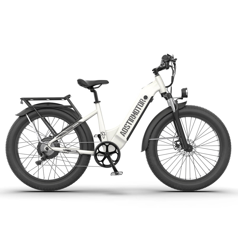 AOSTIRMOTOR  26" 1000W Electric Bike Fat Tire 52V15AH Removable Lithium Battery for Adults(White)