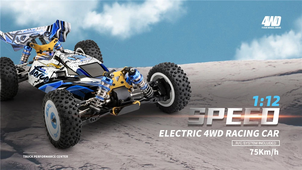 Wltoys 1/12 Scale 124017 V2 Brushless Upgraded 4300KV Motor 0.7M 19T RTR 2.4G 4WD 70km/h RC Buggy Vehicle Metal Chassis Model