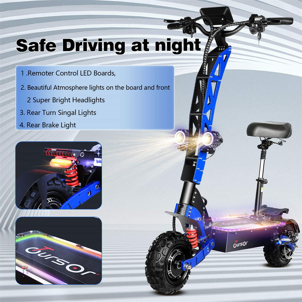 TOURSOR E8P Electric Scooter 60V 35AH Battery 3000W*2 Dual Motors 11inch Off-Road Tires 120KM Max Mileage 150KG Max Load Folding E-Scooter Black/Blue