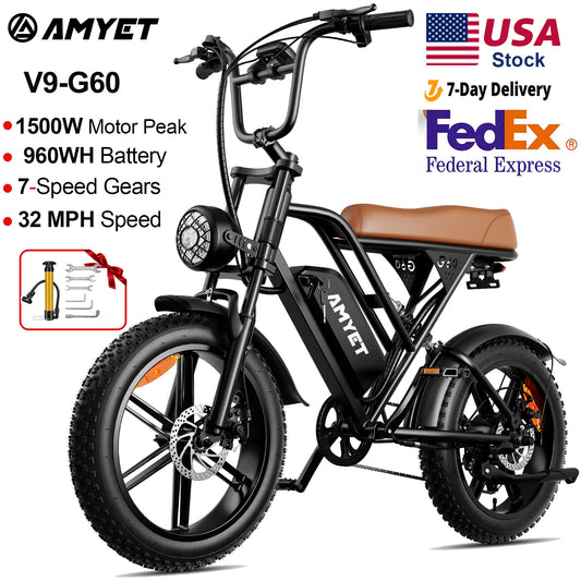 AMYET V9-G60 Adults Electric Bike 1000W Motor Bicycle 48V 20AH 20' Tire Ebike Electric E Bikes Mountain Moped Ebikes For Men