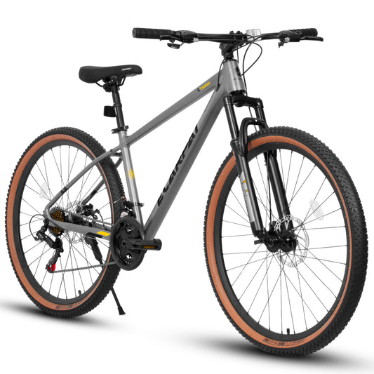 Ecarpat A27312 27 Inch Wheels, 21-Speed Trail Commuter City Mountain Bike, Aluminium Frame Disc Brakes Thumb Shifter Front Fork Gray