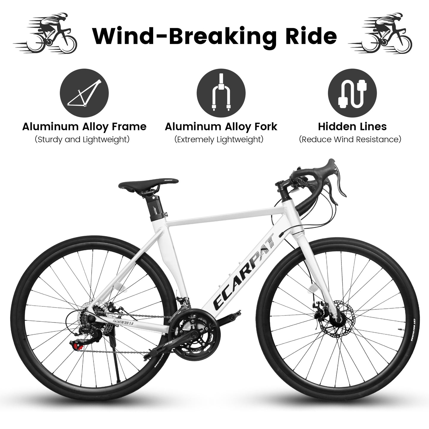 ECARPAT A28315 Road Bike, Suspension Fork, Aluminum Frame Disc Brakes Road Bike White