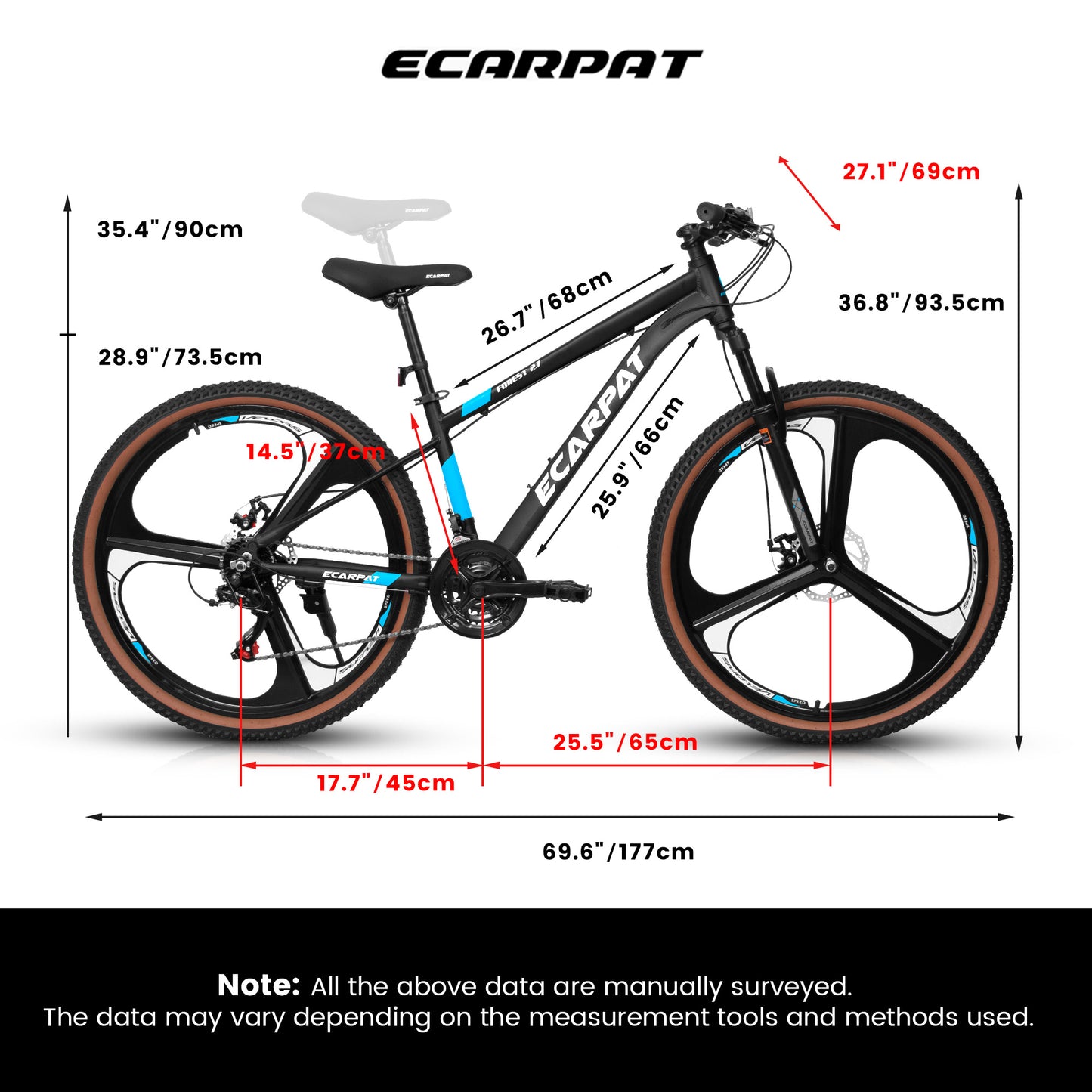 Ecarpat A27302M Mountain Bike 27.5 Inch Wheels, 21 Speed Road Bicycle with Dual Disc Brakes Aluminum Frame Racing Bike Black/Blue