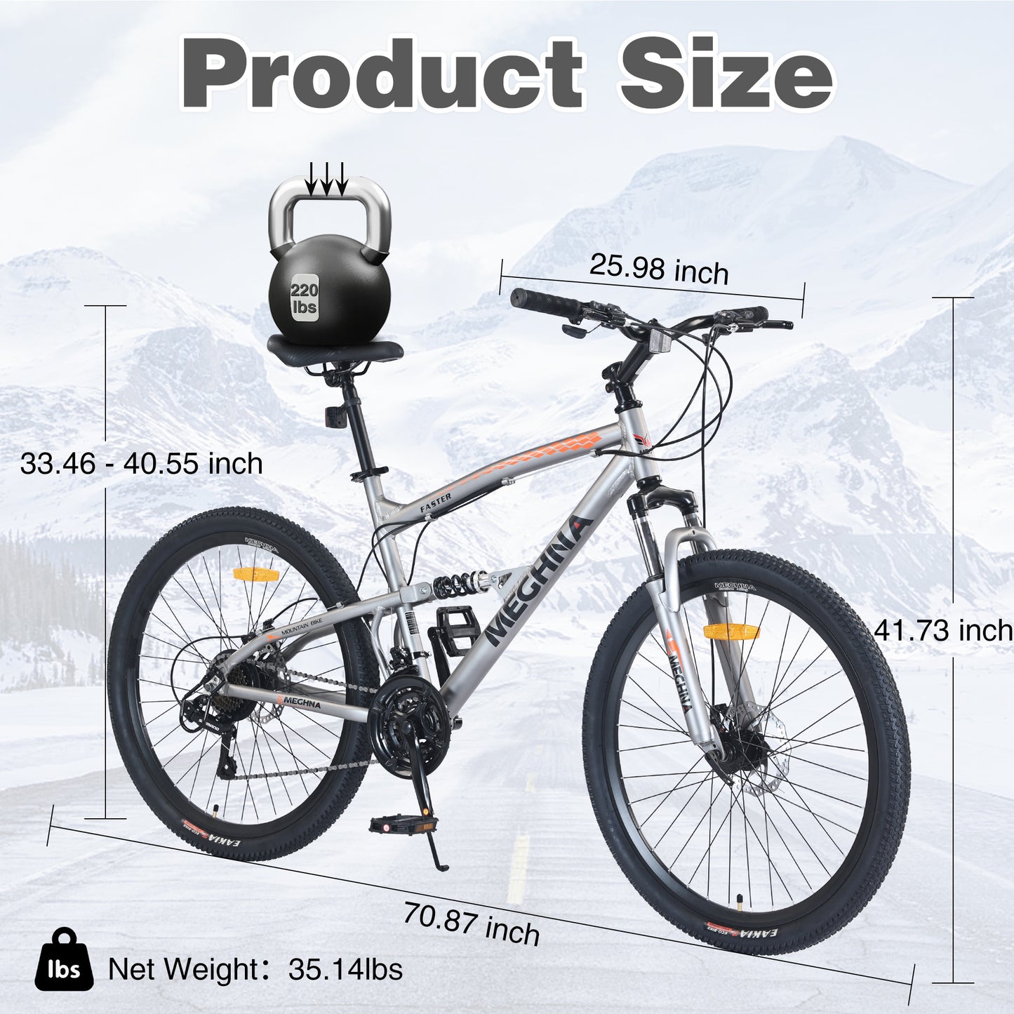 26 inch Mountain Bike 21-Speed Dual Suspension Aluminum Alloy Frame MTB Bike Grey