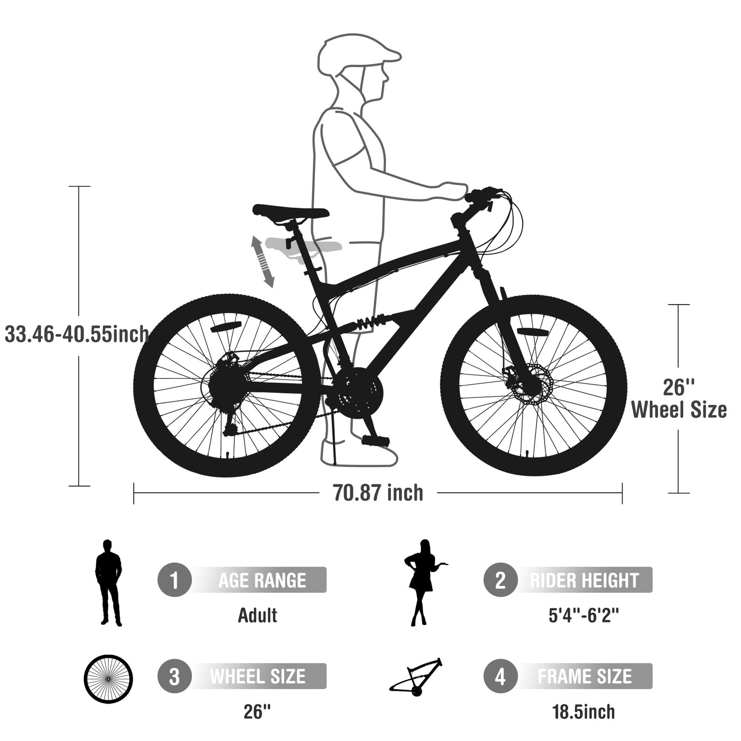 26 inch Mountain Bike 21-Speed Dual Suspension Aluminum Alloy Frame MTB Bike Grey