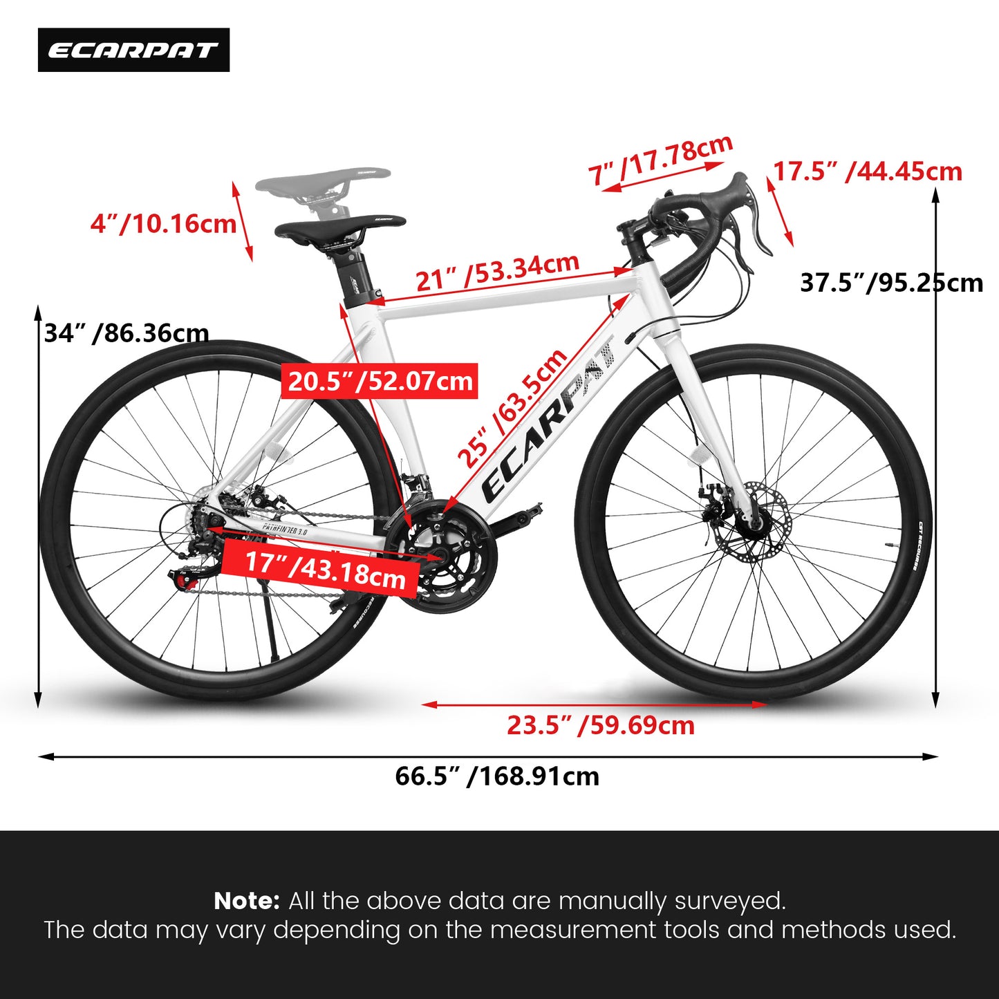 ECARPAT A28315 Road Bike, Suspension Fork, Aluminum Frame Disc Brakes Road Bike White