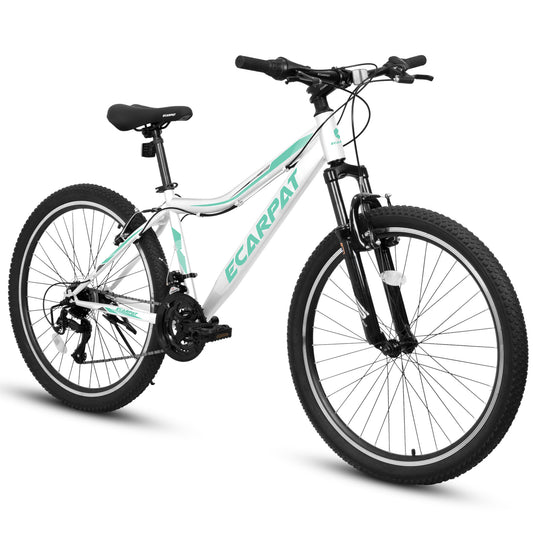 A24208 Ecarpat 24 Inch Mountain Bike, 21-Speed V-Brake, Front Suspension, Carbon Steel Frame Mountain Bike For Teenagers Girls Women Bicycles