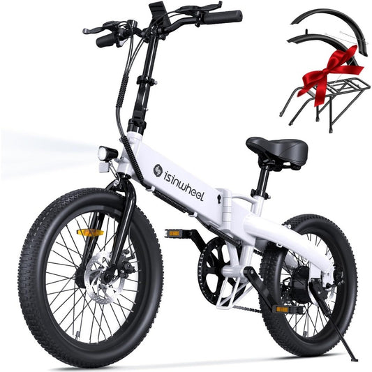 Isinwheel 500W, 20-inch folding ebike, 20MPH maximum range of 45+ miles, 48V removable battery, Black