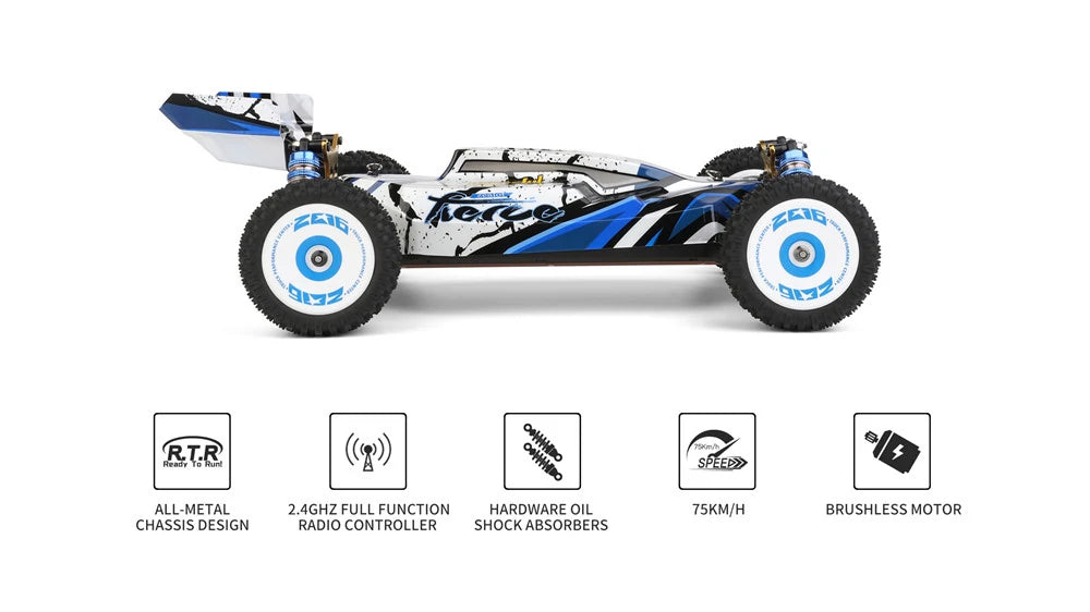 Wltoys 1/12 Scale 124017 V2 Brushless Upgraded 4300KV Motor 0.7M 19T RTR 2.4G 4WD 70km/h RC Buggy Vehicle Metal Chassis Model