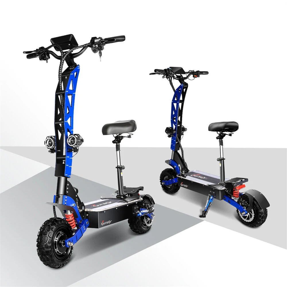 TOURSOR E8P Electric Scooter 60V 35AH Battery 3000W*2 Dual Motors 11inch Off-Road Tires 120KM Max Mileage 150KG Max Load Folding E-Scooter Black/Blue