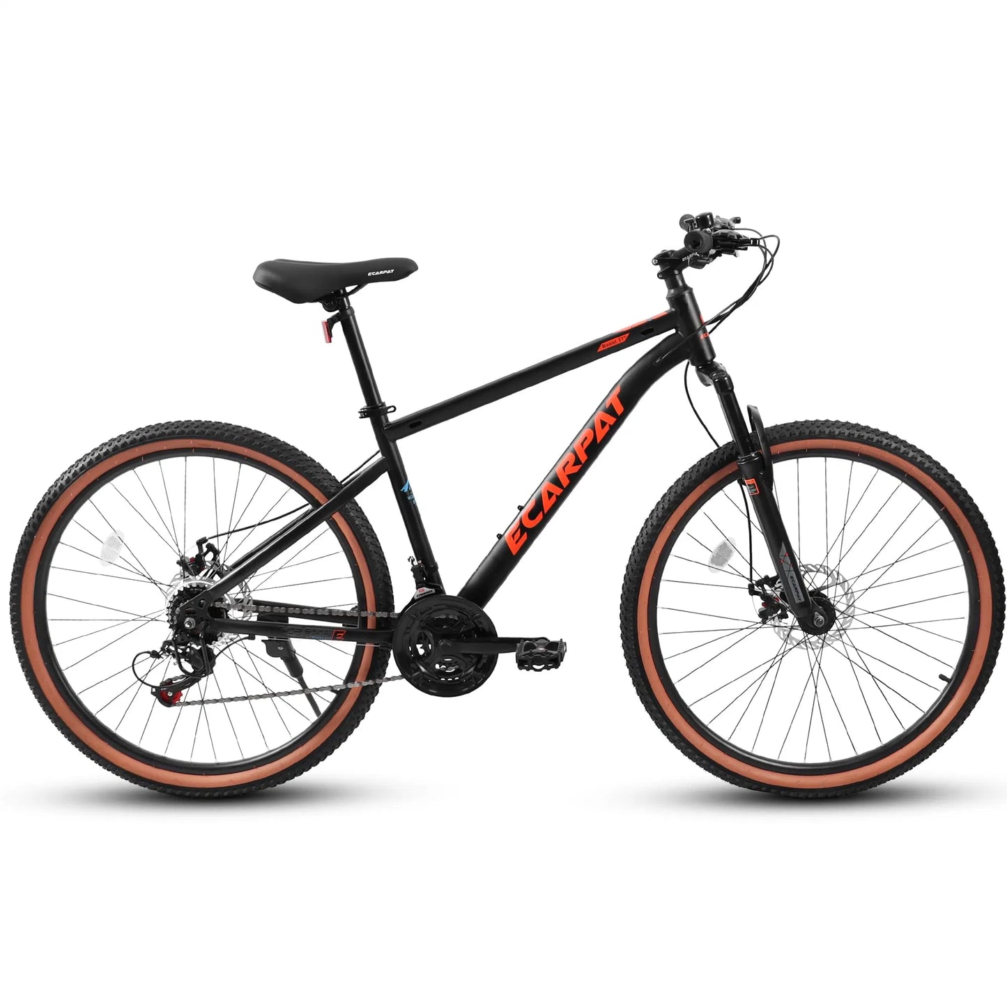 Ecarpat Mountain Bike Carbon Steel Frame 27.5 Inch Wheel, 21-Speed Disc Brakes Trigger Shifter Black/Red