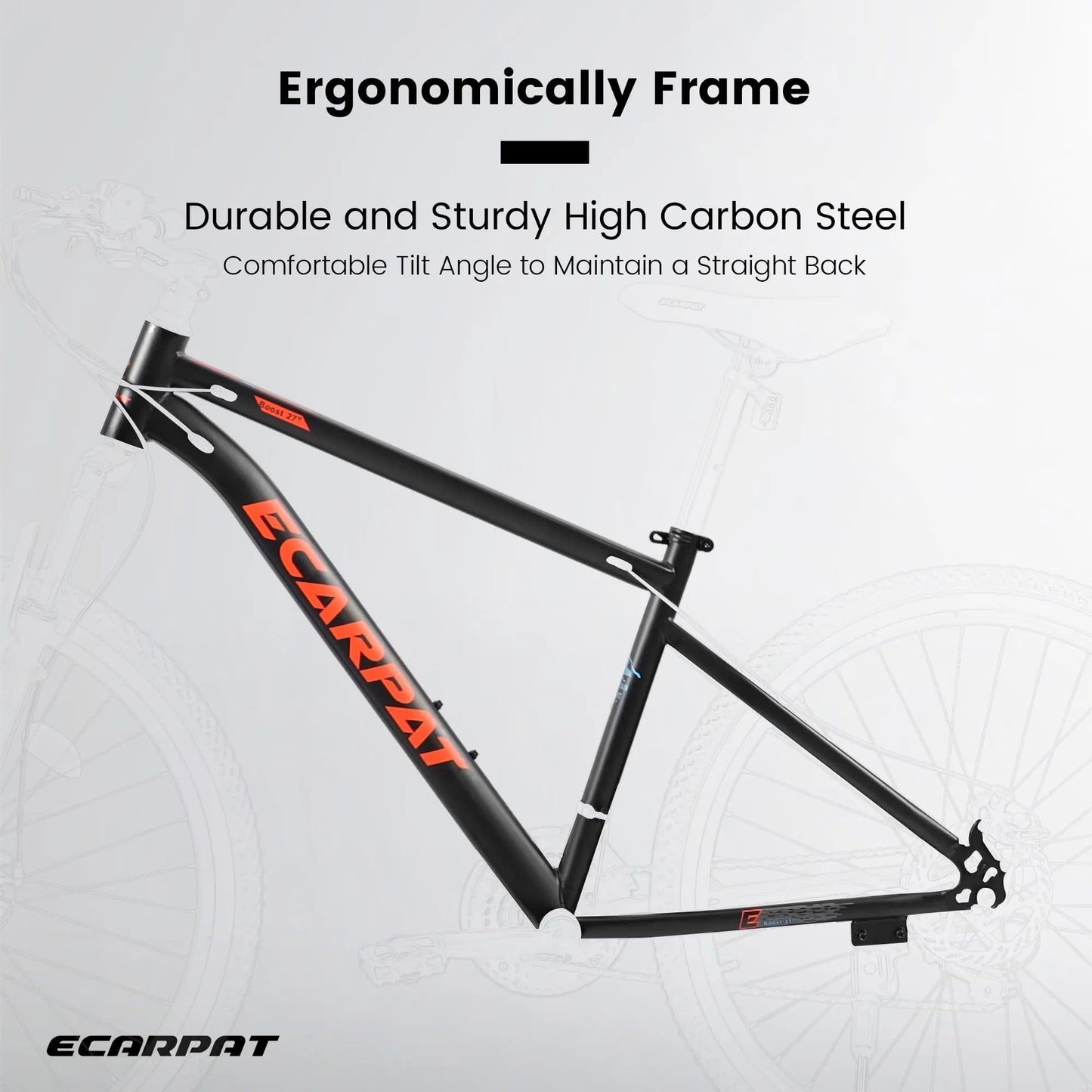 Ecarpat Mountain Bike Carbon Steel Frame 27.5 Inch Wheel, 21-Speed Disc Brakes Trigger Shifter Black/Red