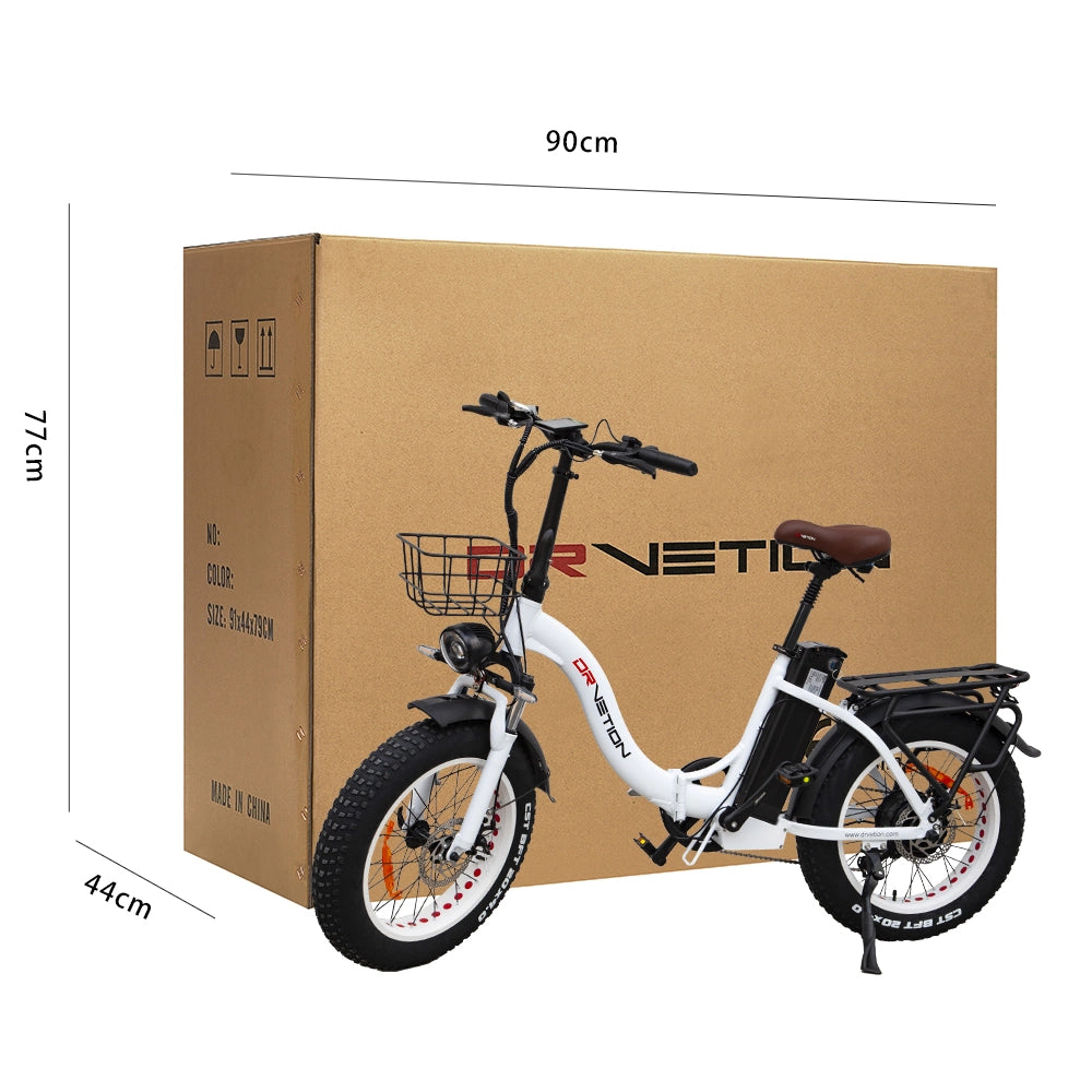 DR Vetion Folding Simple Fat Tire Electric 48V 15AH Lithium Battery eBike White