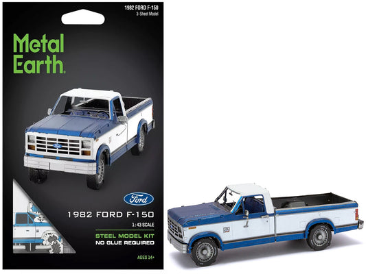 1982 Ford F-150 Pickup Truck Blue and White (Moderate Difficulty) Steel Model by Metal Earth